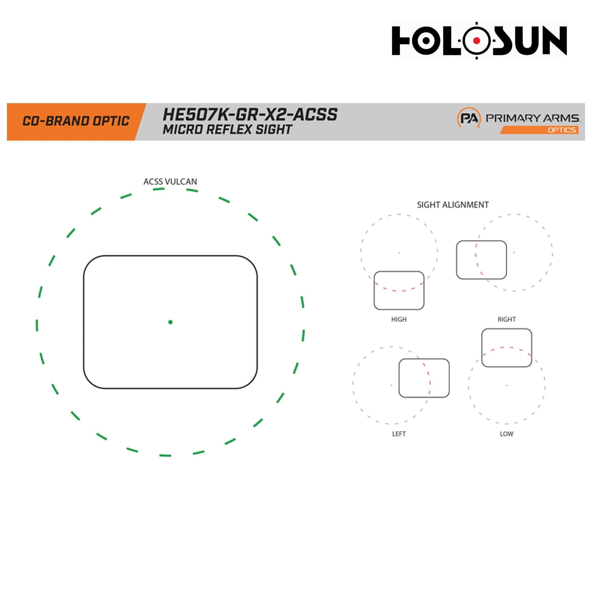 Holosun HE507K-GR-X2-ACSS Green Dot Sight ACSS Vulcan Dot Reticle Green Dot Sight Holosun 