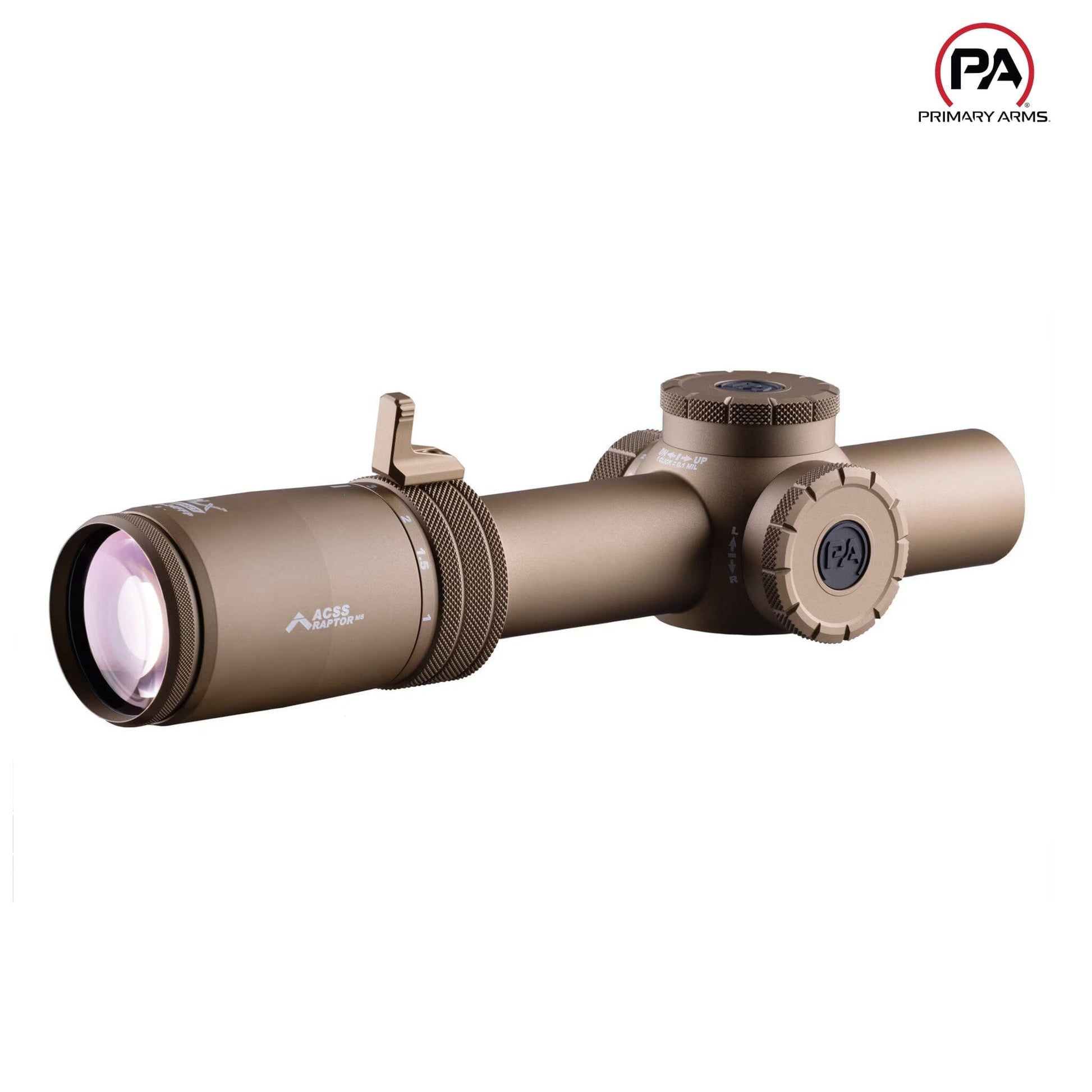 Primary Arms Compact PLxC 1-8x24 FFP Rifle Scope ACSS Raptor M8 Yard 5.56/.308 Reticle FDE - MPN: 610201 LPVO Rifle Scope Primary Arms 