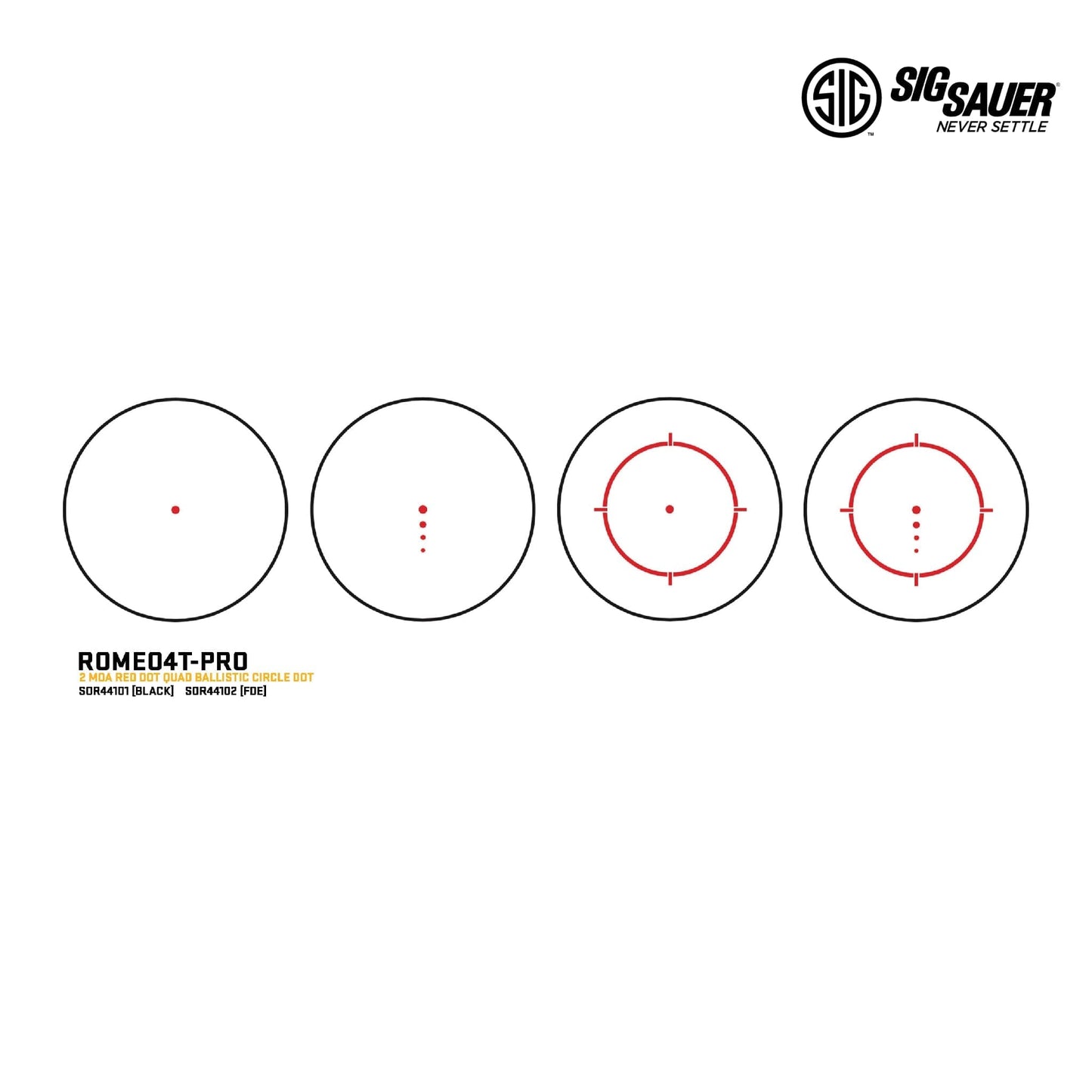 SIG Sauer ROMEO4T-PRO Red Dot Sight 2 MOA Quad Ballistic Circle Dot Reticle FDE - SOR44102 Red Dot Sight SIG Sauer 